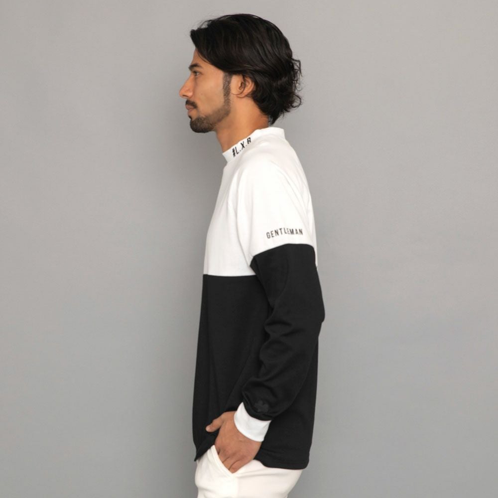 長袖Tシャツ メンズ LUXE／R(ラグジュ)CVCスムース切替モックネック