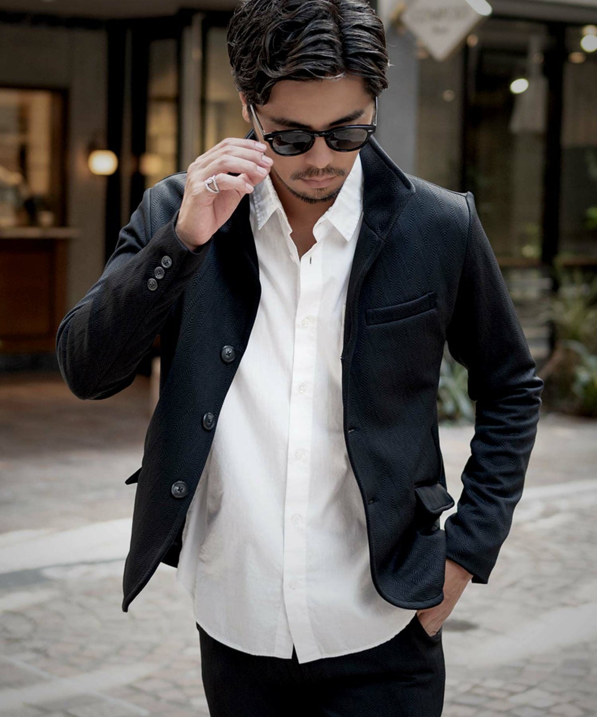 CavariA(キャバリア)ふくれシェブロン柄イタリアンカラーJKT/全2色