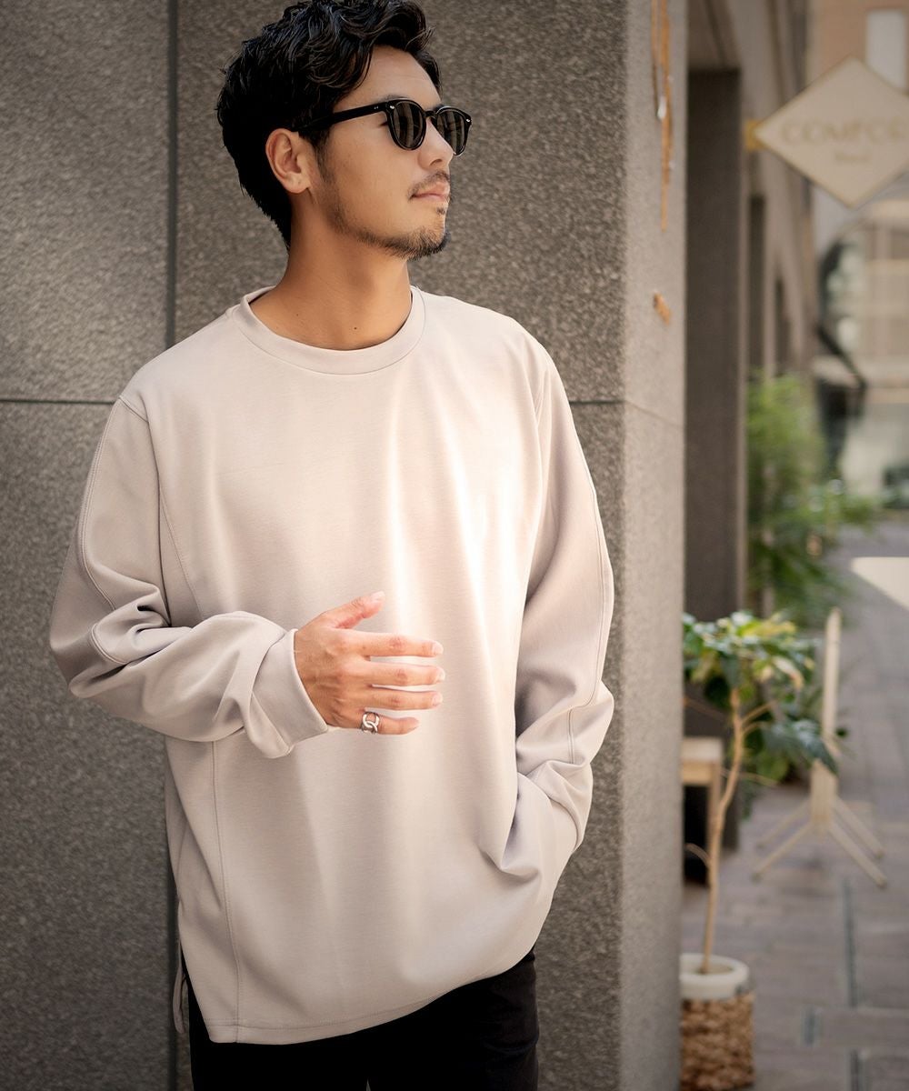 長袖Tシャツ メンズ CavariA(キャバリア)ポンチサイドスリット長袖T