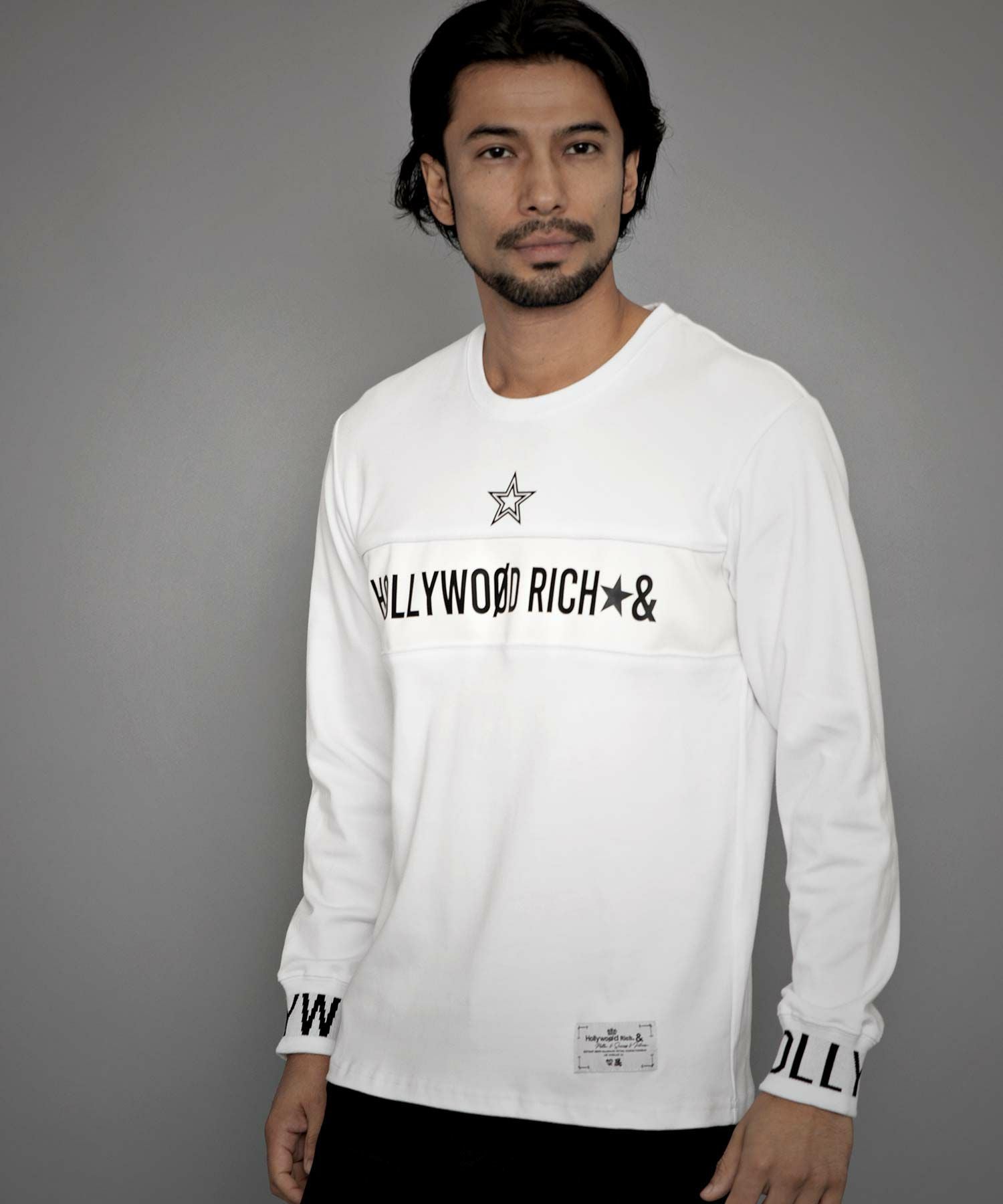 Hollywood rich.&(ハリウッドリッチ)クルーネック スムース切替JQリブ