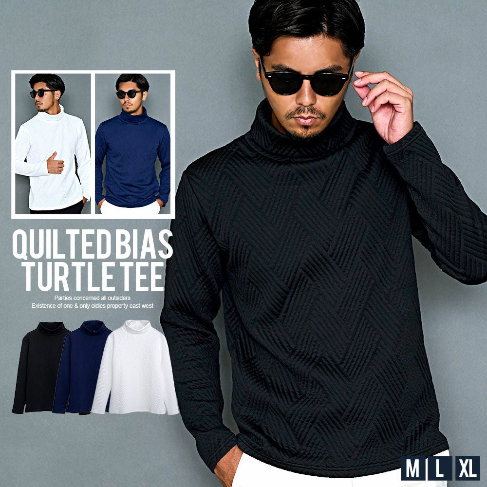  CavariA(キャバリア)キルティングバイアス柄長袖タートルTシャツ/全3色