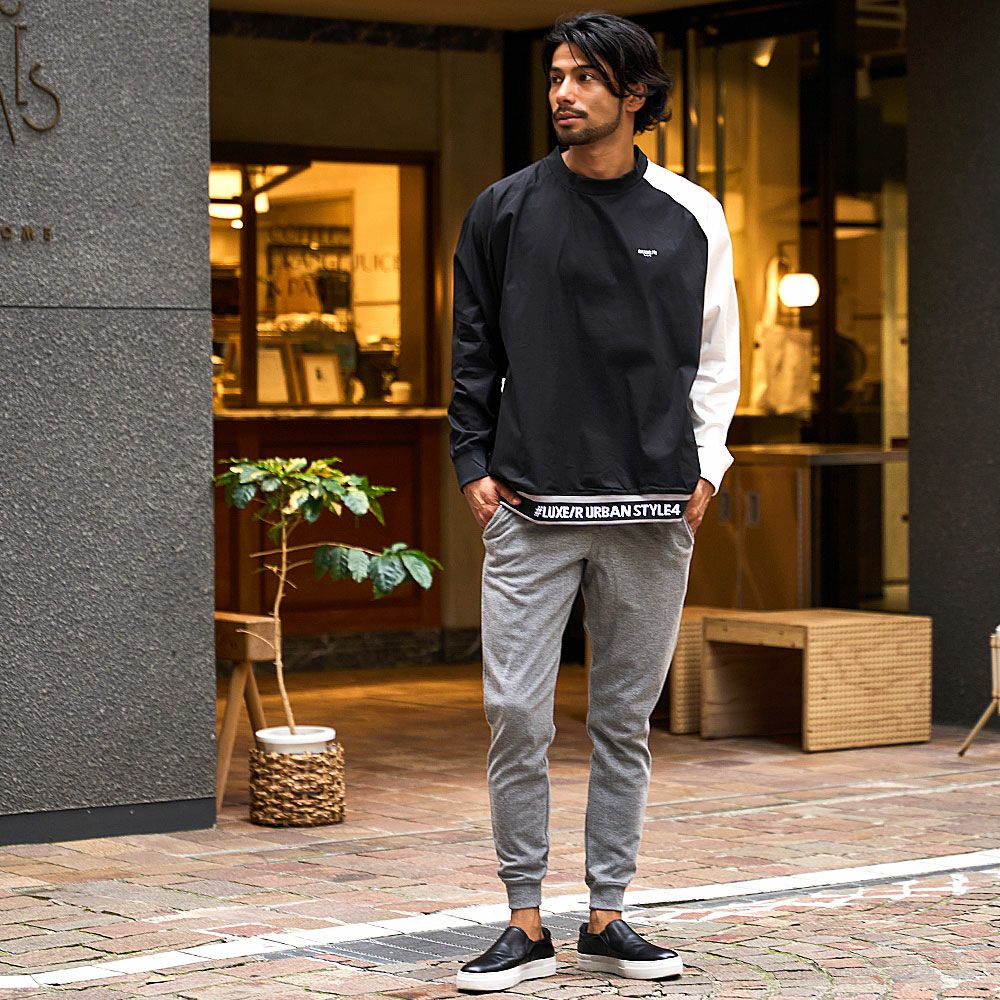 スウェット メンズ LUXE／R(ラグジュ)ストレッチ布帛モックネック長袖