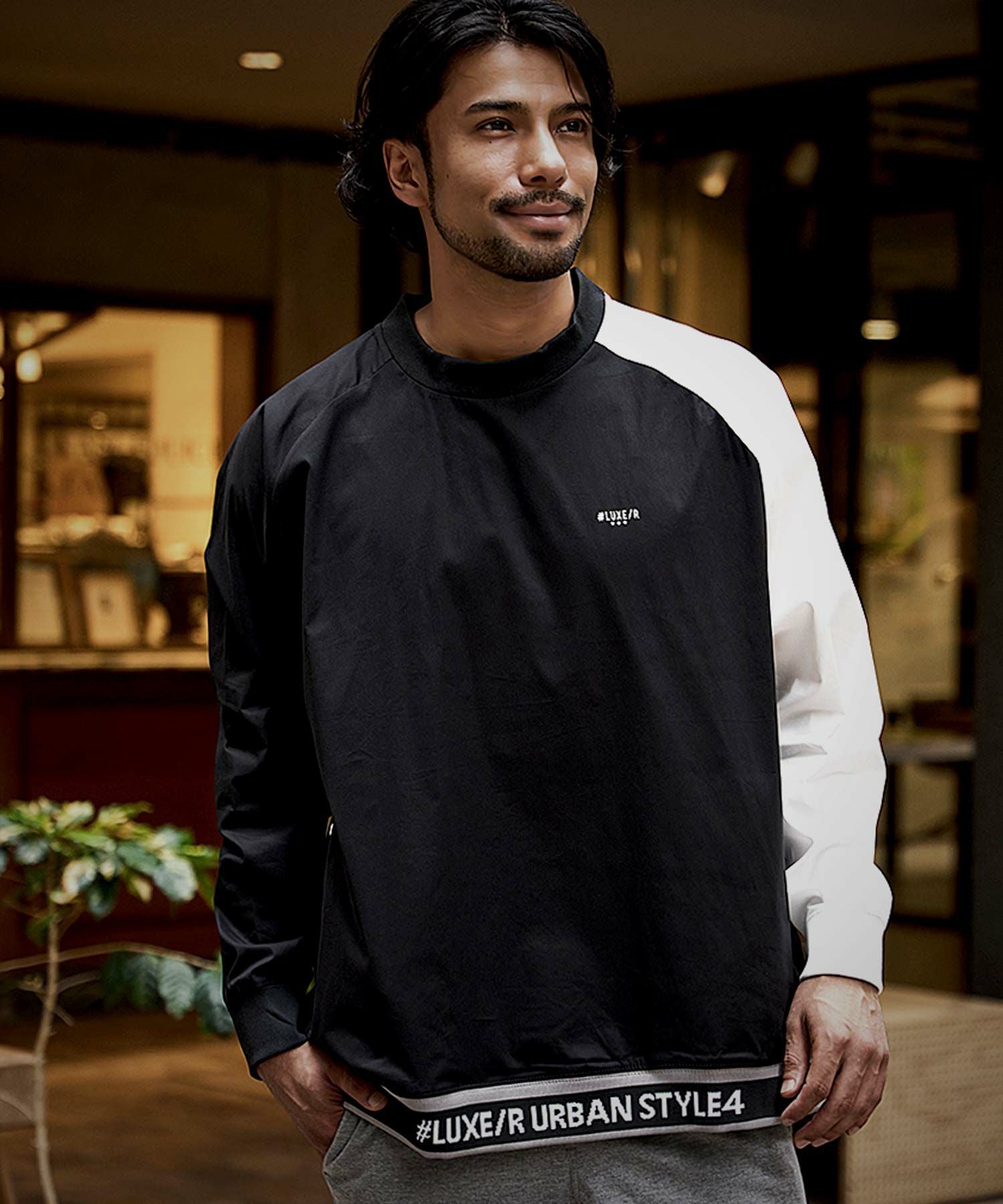 スウェット メンズ LUXE／R(ラグジュ)ストレッチ布帛モックネック長袖
