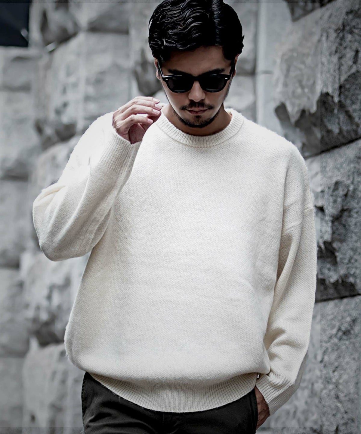 CavariA(キャバリア)無地モヘアタッチクルー長袖ニット/全6色