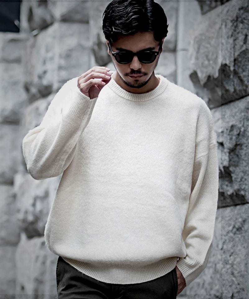 CavariA(キャバリア)無地モヘアタッチクルー長袖ニット/全6色