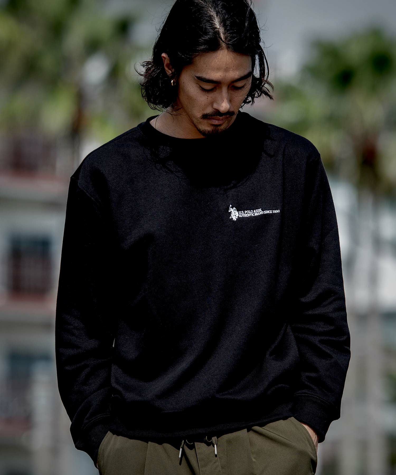 古着U.S. POLO ASSN. ブラック トレーナー Lサイズ スウェット メンズ U.S. POLO ASSN.(ユーエスポロアッスン)裏毛クルー