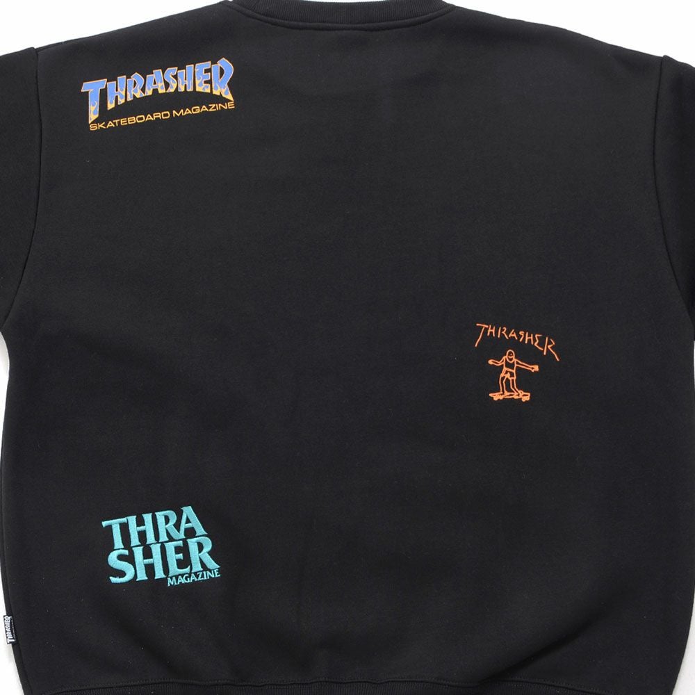 スウェット メンズ THRASHER(スラッシャー)総柄プリント＆刺繍C/N長袖