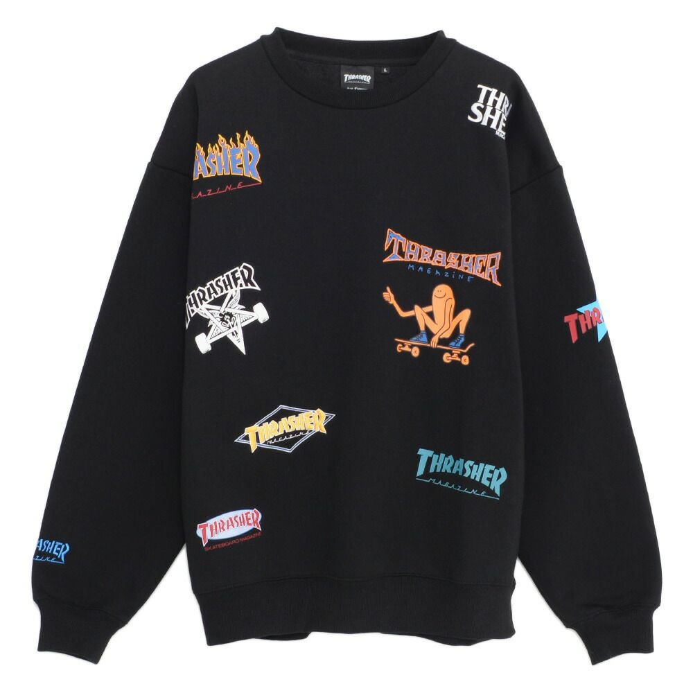 スウェット メンズ THRASHER(スラッシャー)総柄プリント＆刺繍C/N長袖