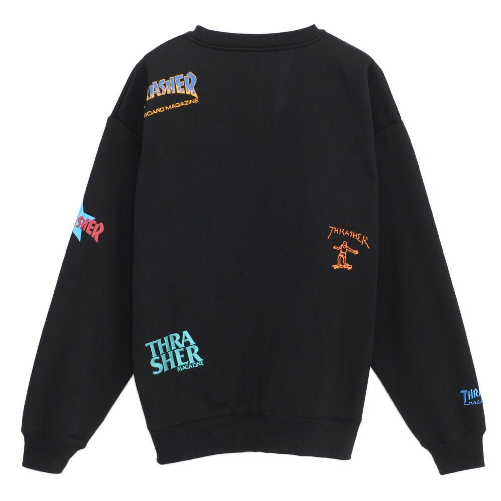 スウェット メンズ THRASHER(スラッシャー)総柄プリント＆刺繍C/N長袖