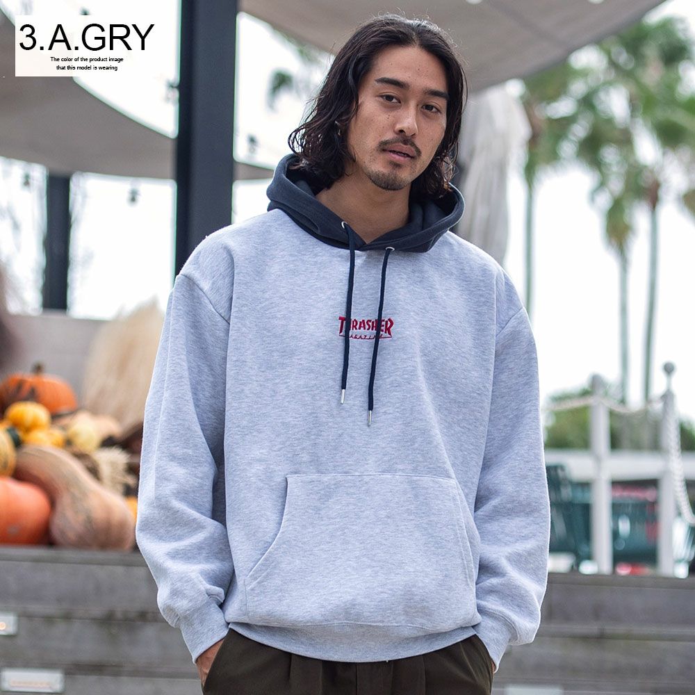 THRASHER(スラッシャー)裏起毛/胸刺繍HOODIE長袖/全4色