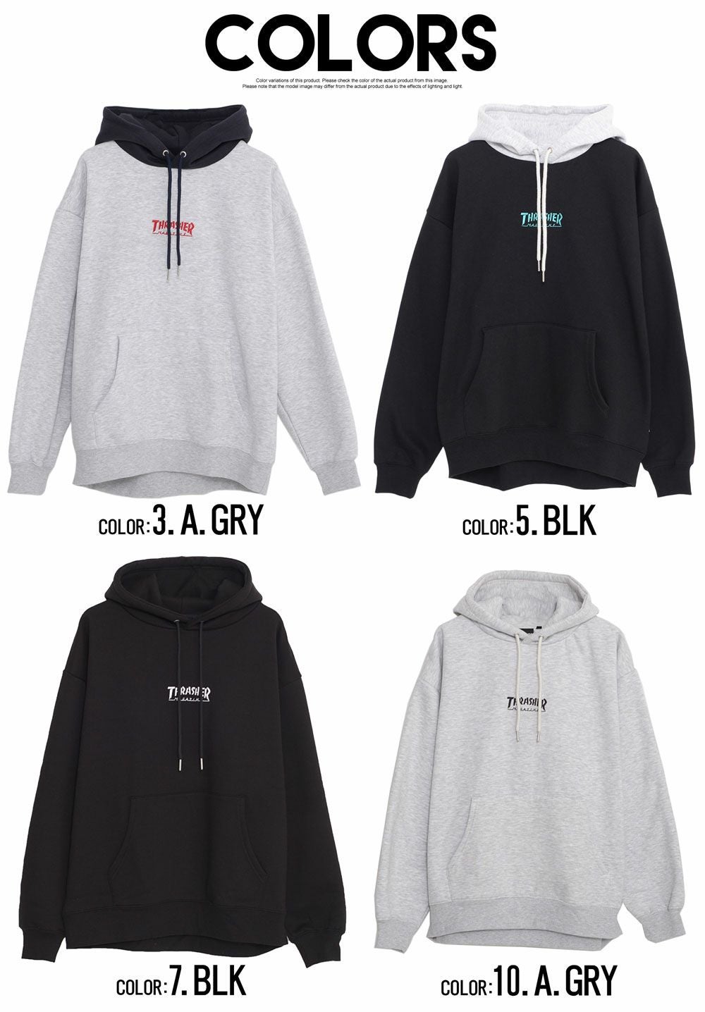 THRASHER(スラッシャー)裏起毛/胸刺繍HOODIE長袖/全4色