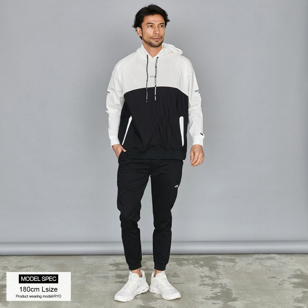 パーカー メンズ LUXE／R(ラグジュ)ストレッチ布帛切替長袖パーカー/全4色