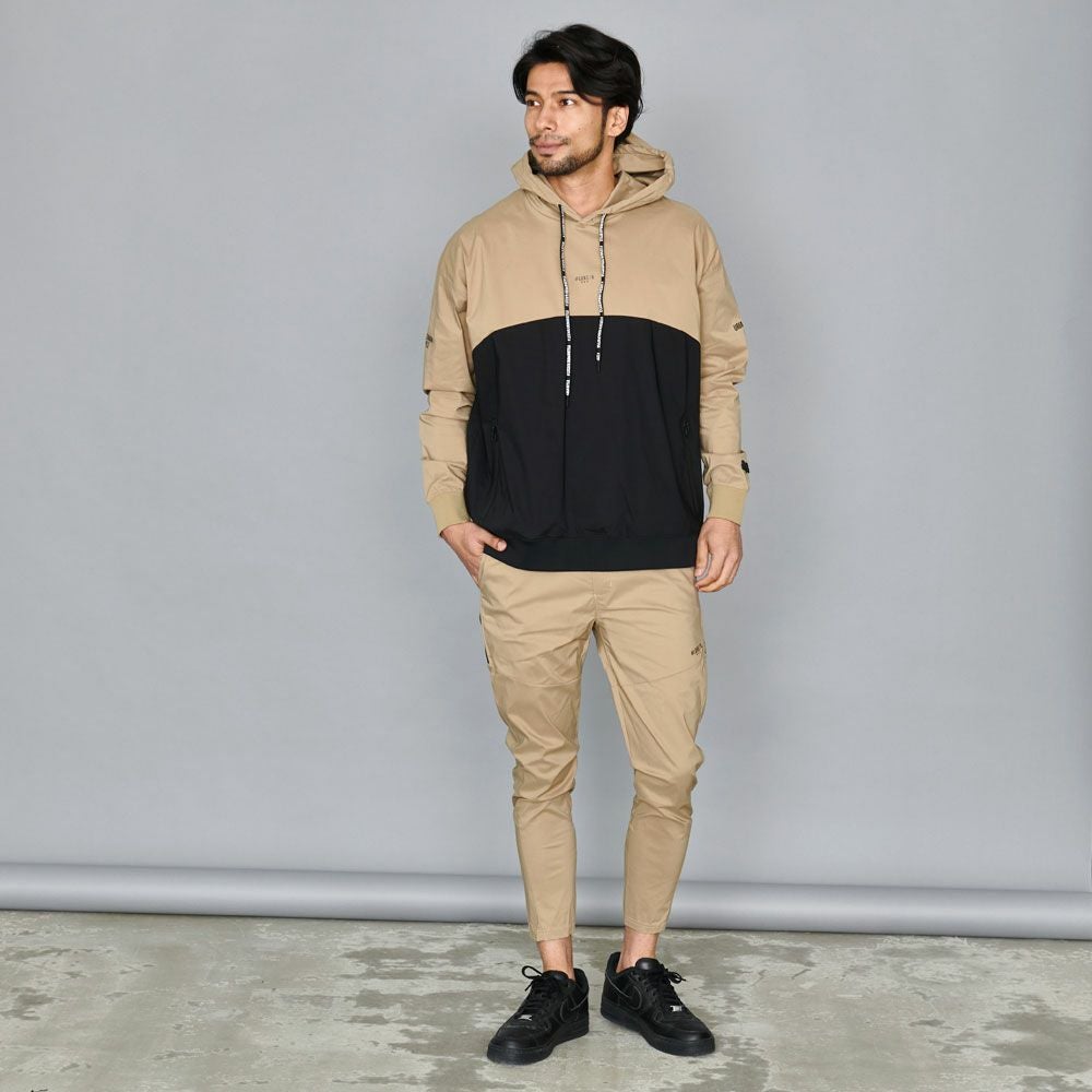 パーカー メンズ LUXE／R(ラグジュ)ストレッチ布帛切替長袖パーカー/全4色