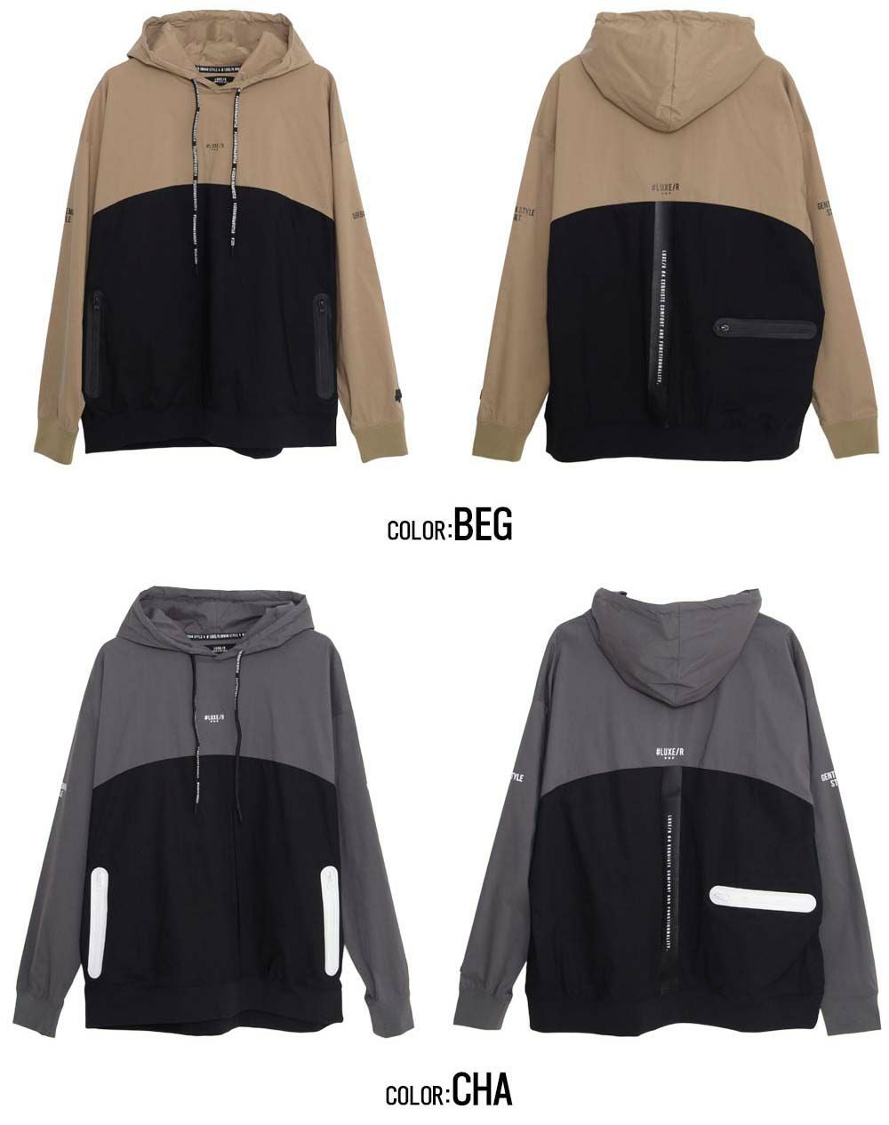 パーカー メンズ LUXE／R(ラグジュ)ストレッチ布帛切替長袖パーカー/全4色