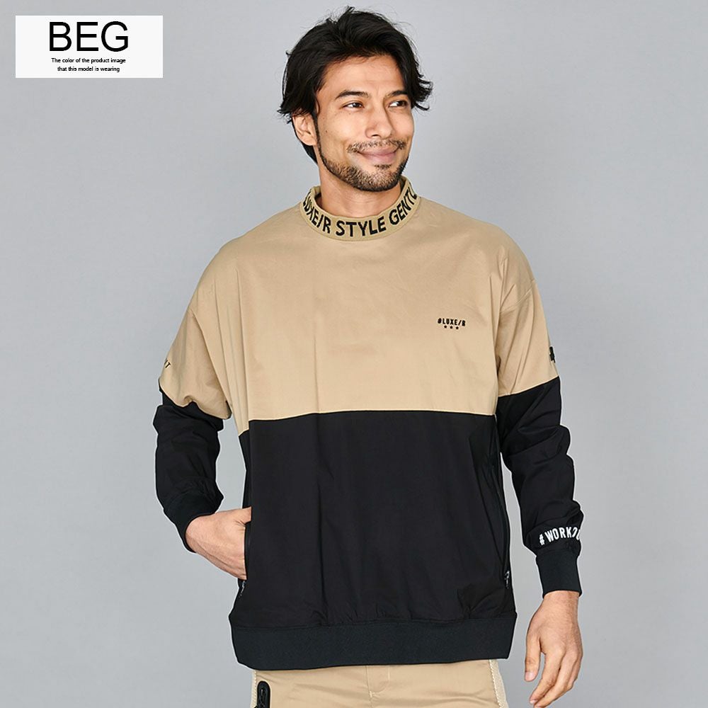 スウェット メンズ LUXE／R(ラグジュ)ストレッチ布帛モックネック切替