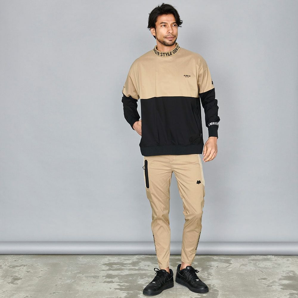 スウェット メンズ LUXE／R(ラグジュ)ストレッチ布帛モックネック切替