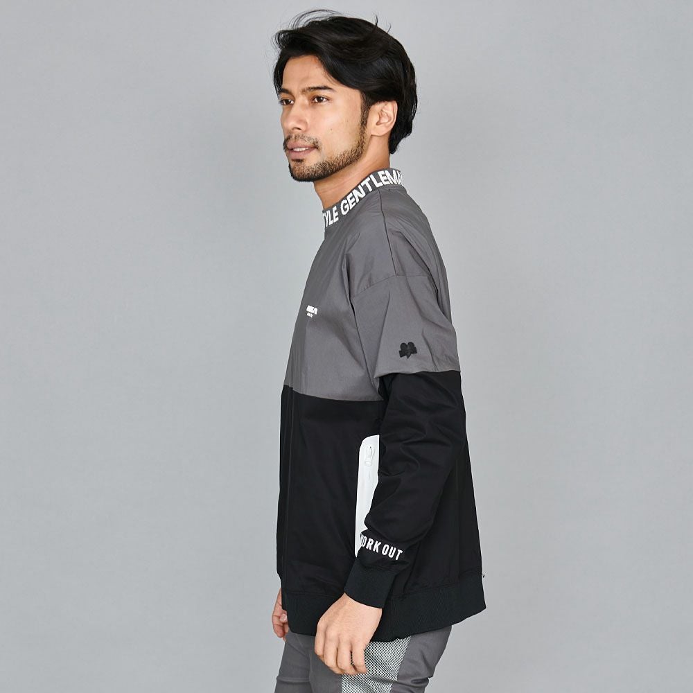 スウェット メンズ LUXE／R(ラグジュ)ストレッチ布帛モックネック切替