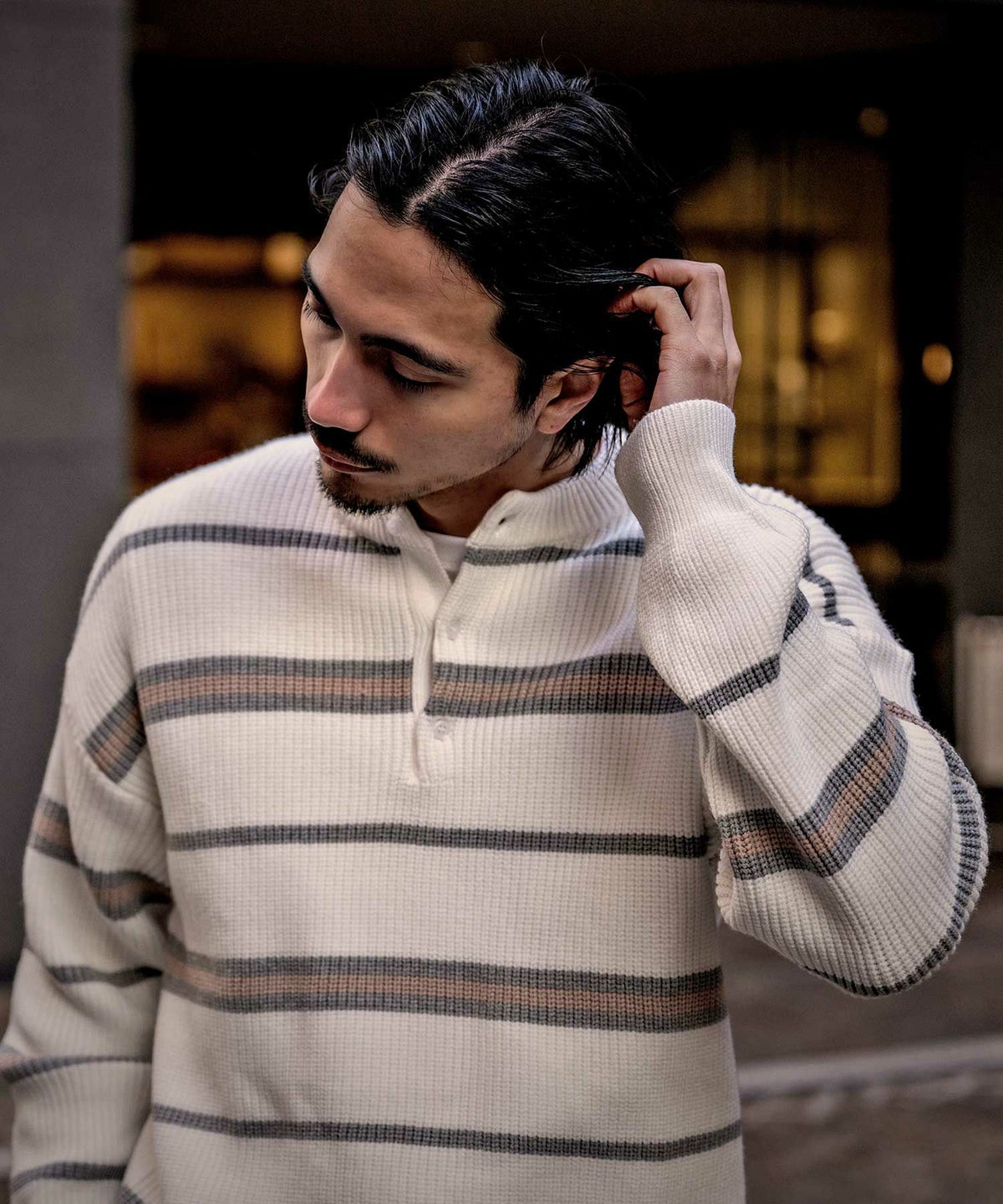 CavariA(キャバリア)ボーダーヘンリーニット 長袖/全2色 