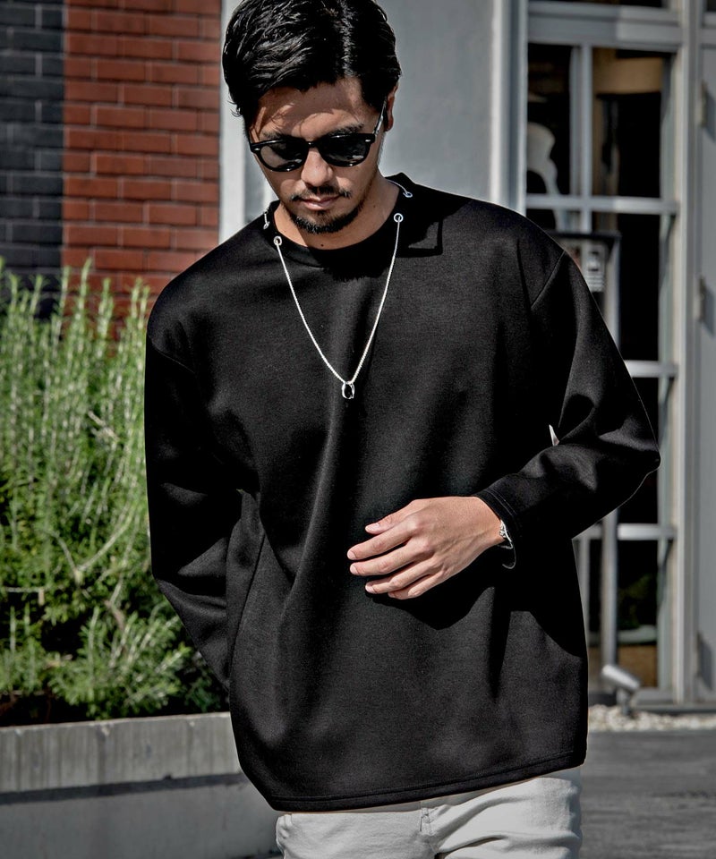 CavariA(キャバリア)ネックレス付きクルーネックポンチ長袖Tシャツ/全2色