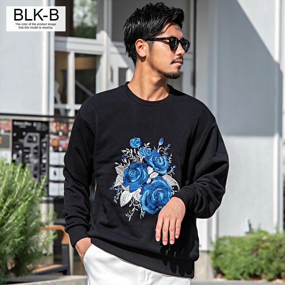 CavariA(キャバリア)薔薇刺繍長袖トレーナー/全3色