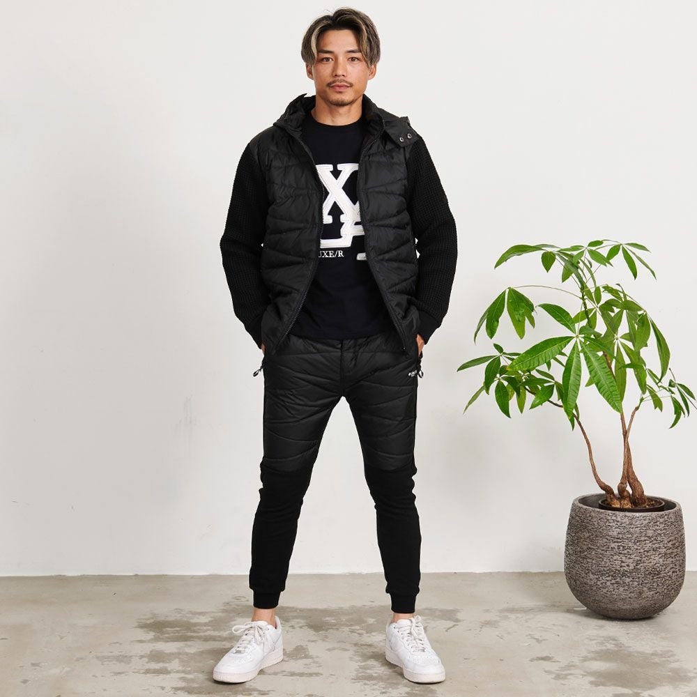 中綿ジャケット メンズ LUXE／R(ラグジュ)ニット×高密度ダウンフェザー