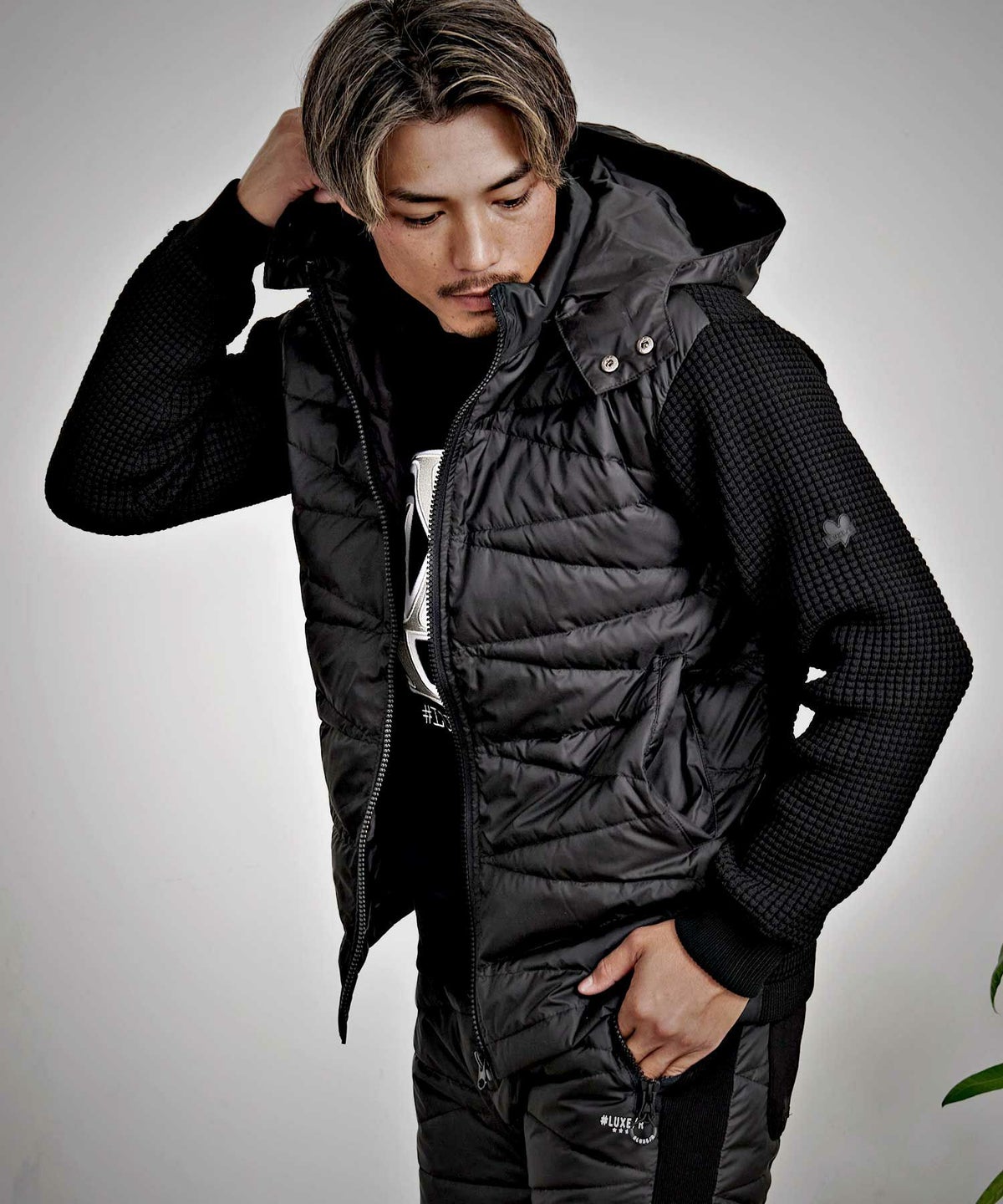 LUXE／R(ラグジュ)ニット×高密度ダウンフェザーZIP長袖パーカー/全3色