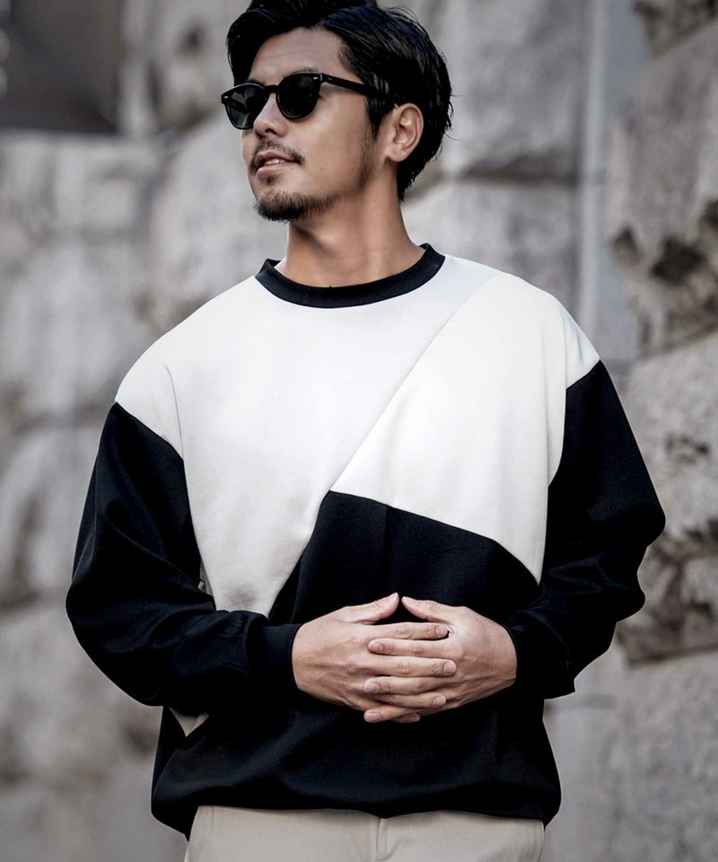 CavariA(キャバリア)クルーネック 切り替え長袖トレーナー/全2色