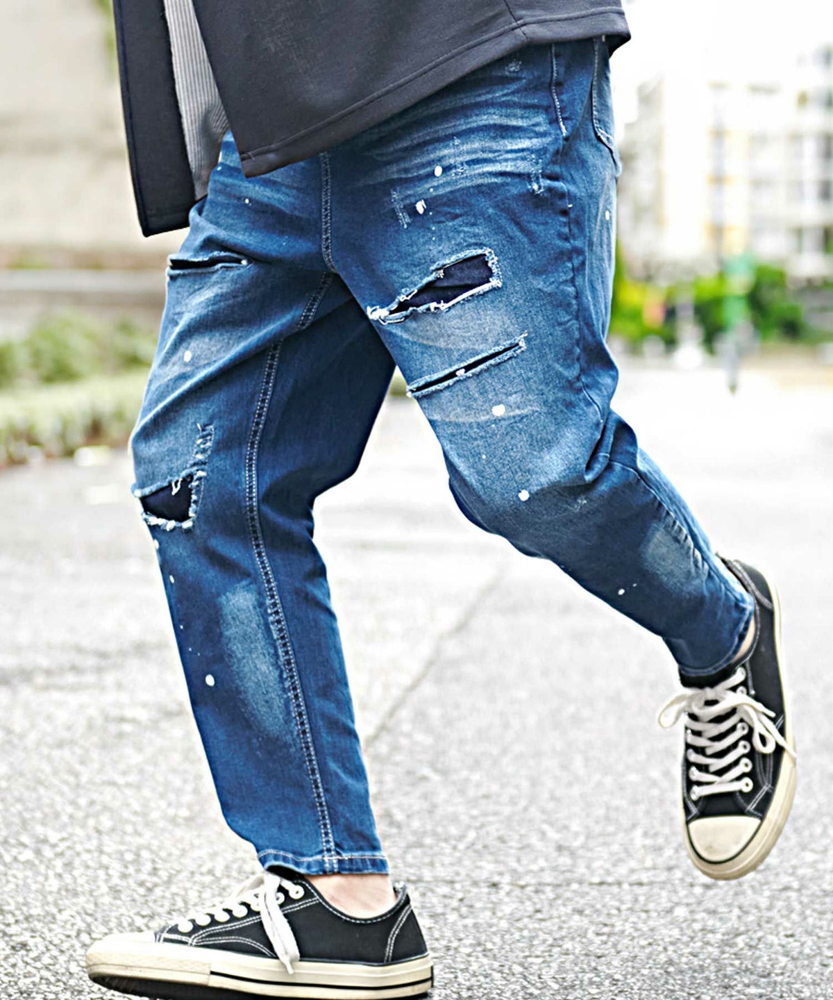 CavariA(キャバリア)ワイドテーパードリペアデニムパンツ/全2色