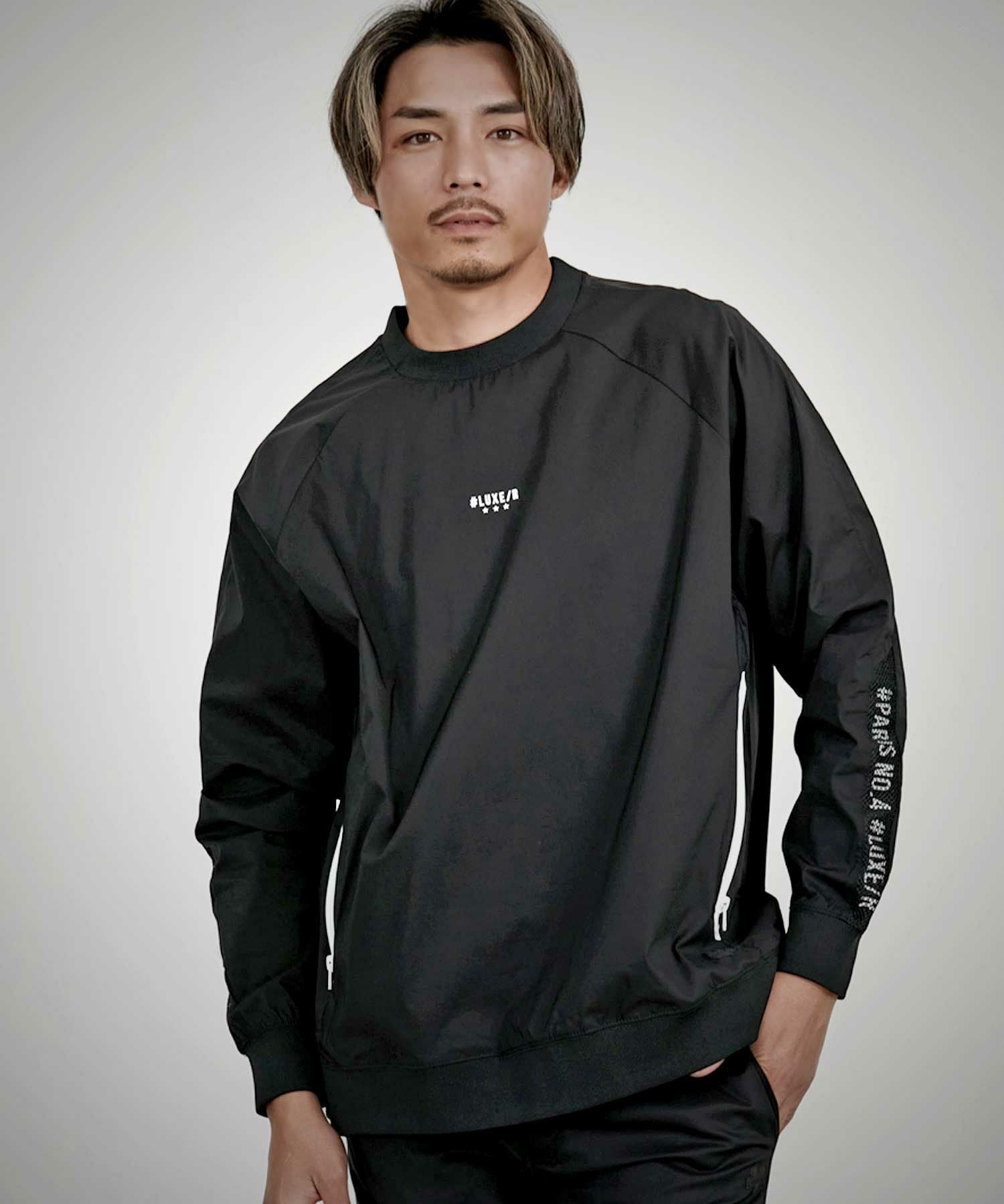 スウェット メンズ LUXE／R(ラグジュ)ストレッチナ長袖布帛トレーナー