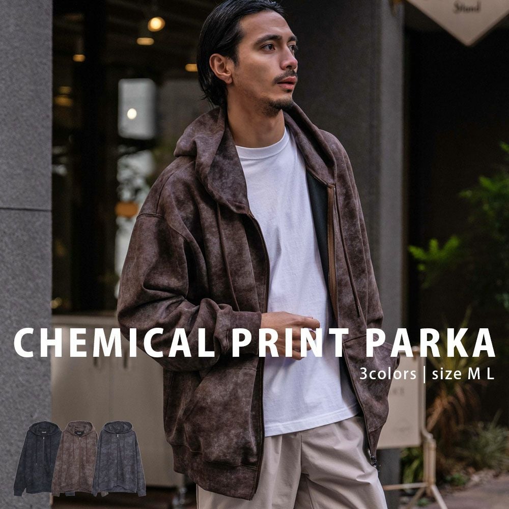 CavariA(キャバリア)ケミカル加工プリントZIP長袖パーカー/全3色