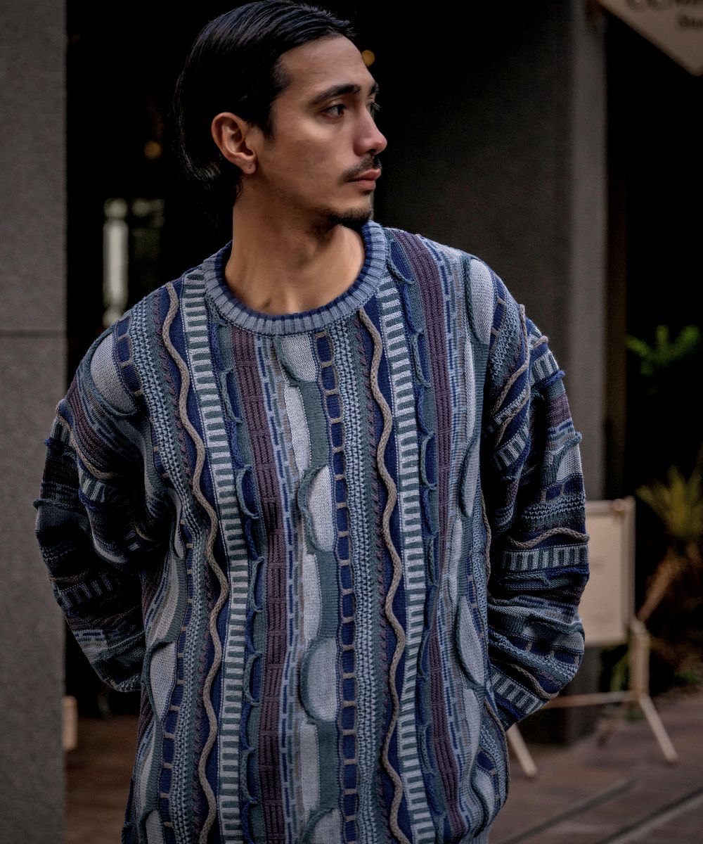 CavariA(キャバリア)ジャガード3Dクルーニット/全4色