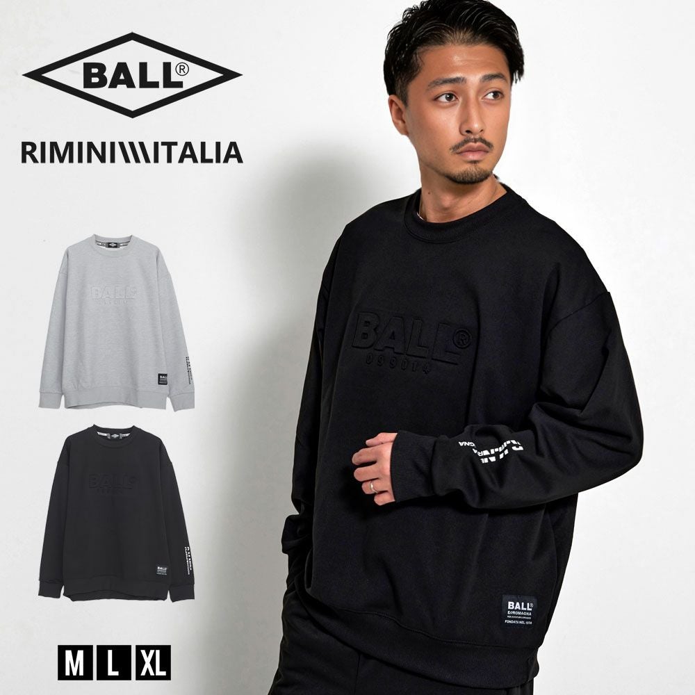BALL(ボール)クルーネック ストレッチダンボールエンボスプリント長袖トレーナー/全2色