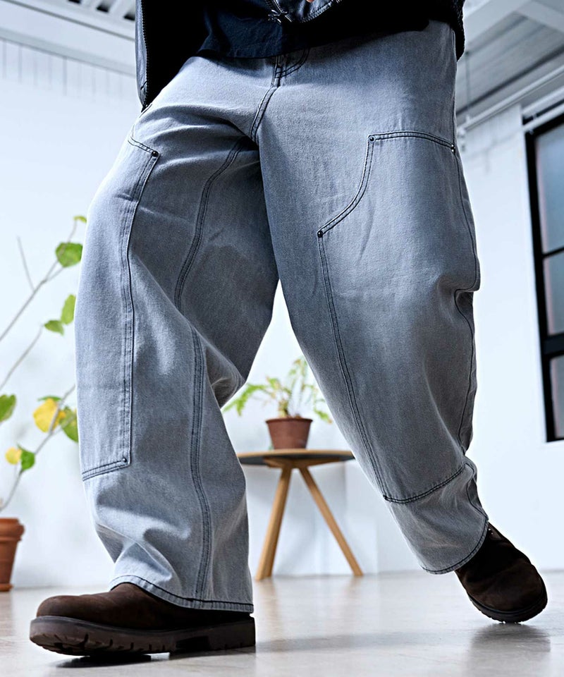 Bitter select(ビターセレクト)ワイドストレートダブルニーパッチデニムパンツ/全4色