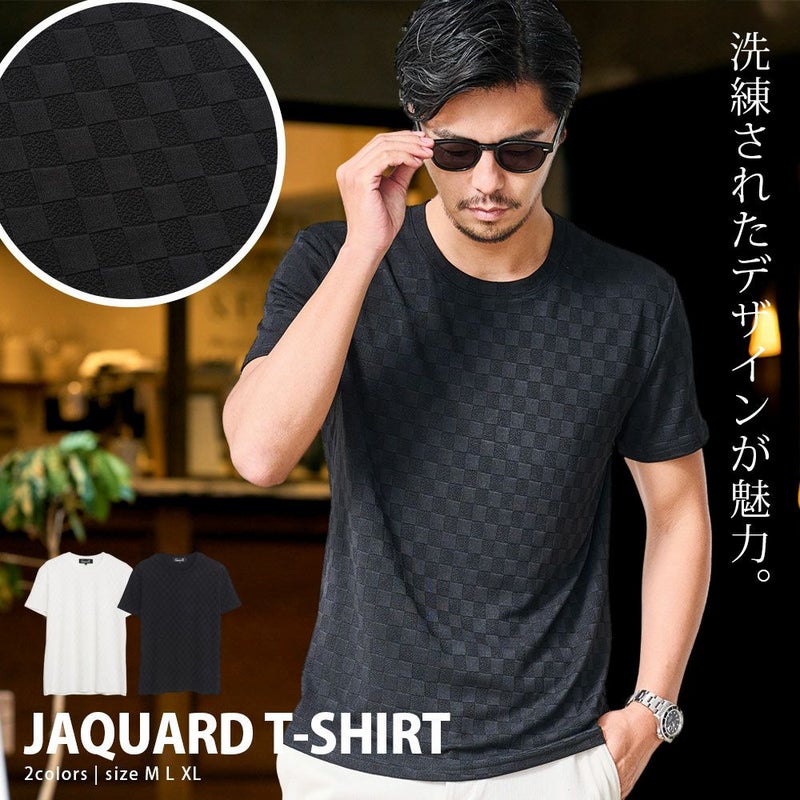 CavariA(キャバリア)ジャガードチェック半袖クルーネックTシャツ/全2色