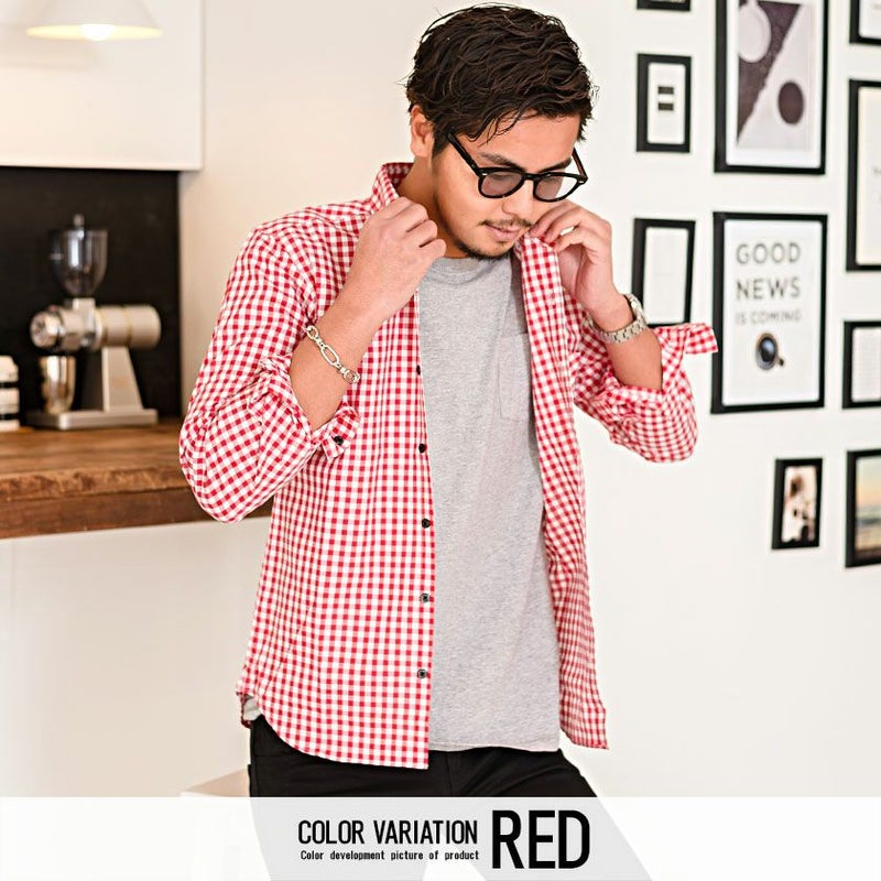 GarsonWave(ギャルソンウェーブ)ギンガムチェックワイドカラーボタンダウンシャツ