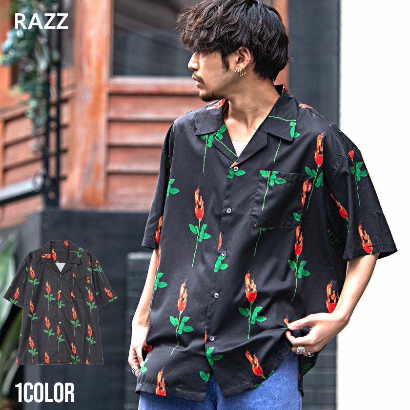 シャツ メンズ RAZZIS(ラズ)バラ総柄オープンカラーシャツ/全1色