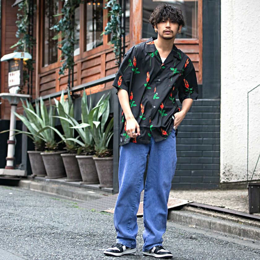 シャツ メンズ RAZZIS(ラズ)バラ総柄オープンカラーシャツ/全1色