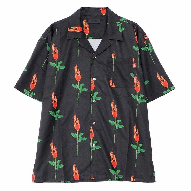 RAZZIS(ラズ)バラ総柄オープンカラーシャツ