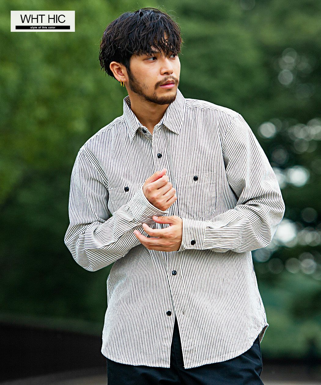パーリーゲイツヒッコリーシャツ春物 ヒッコリーストライプシャツ L/S(ネイビー） | Oregonian Outfitters