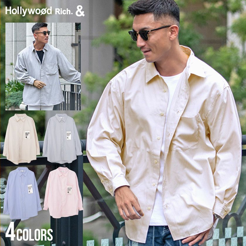  Hollywood rich.&(ハリウッドリッチ)ストライプBIGシャツ/全4色