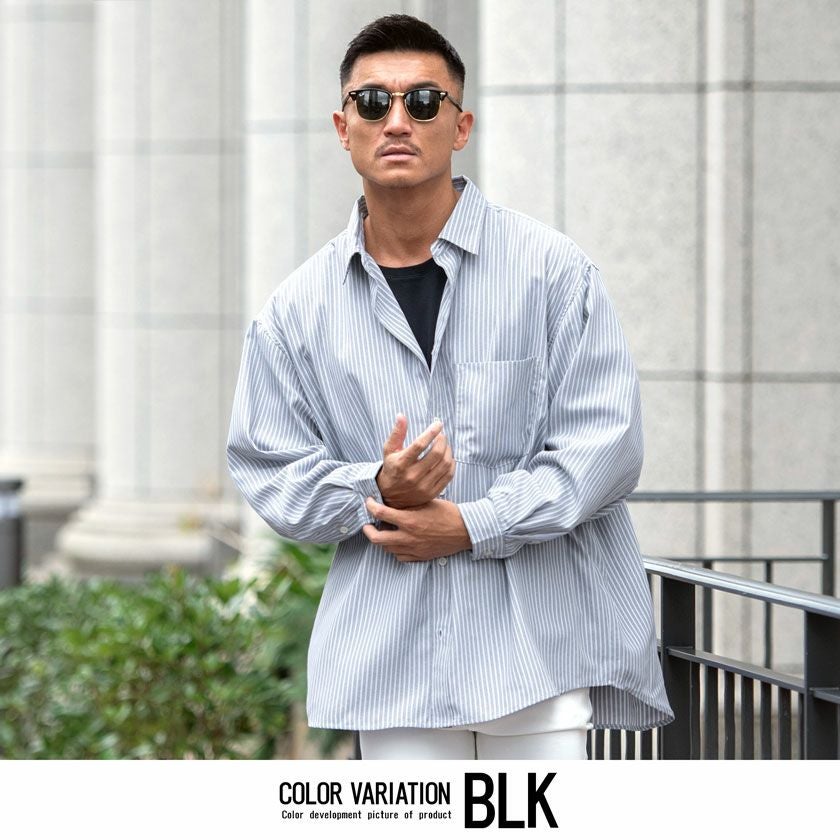  Hollywood rich.&(ハリウッドリッチ)ストライプBIGシャツ/全4色