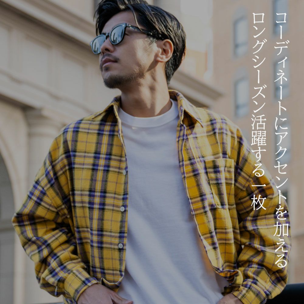 シャツ メンズ CavariA(キャバリア)チェックルーズシルエット長袖