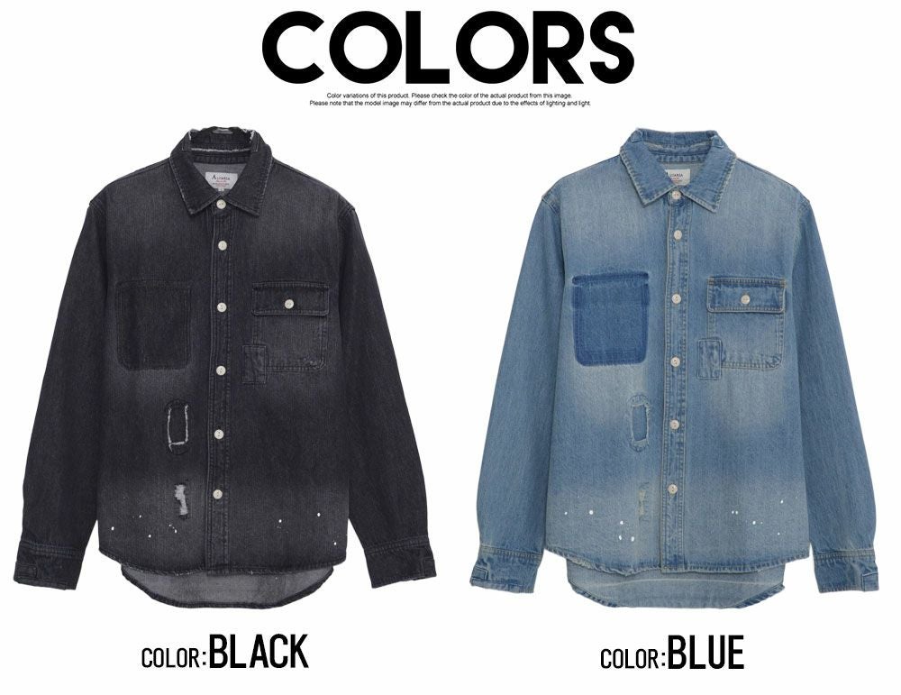 ALCARZA(アルカルザ)ダメージデニム長袖シャツ/全2色