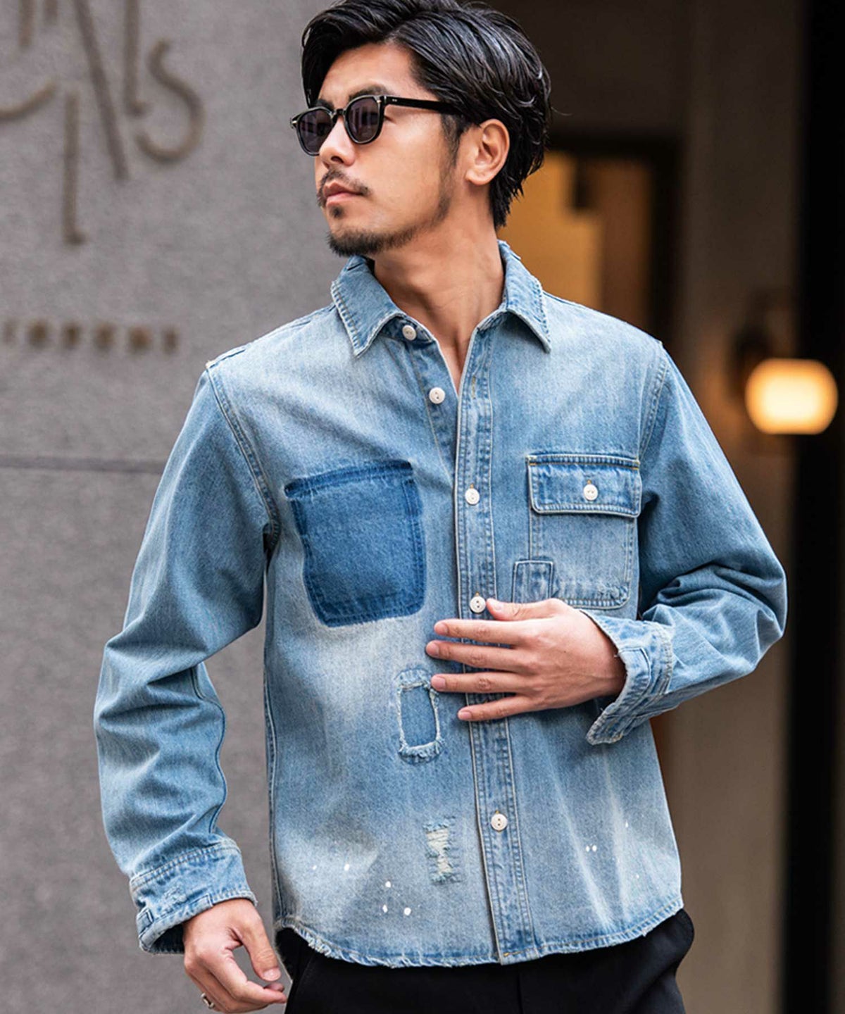 ALCARZA(アルカルザ)ダメージデニム長袖シャツ/全2色