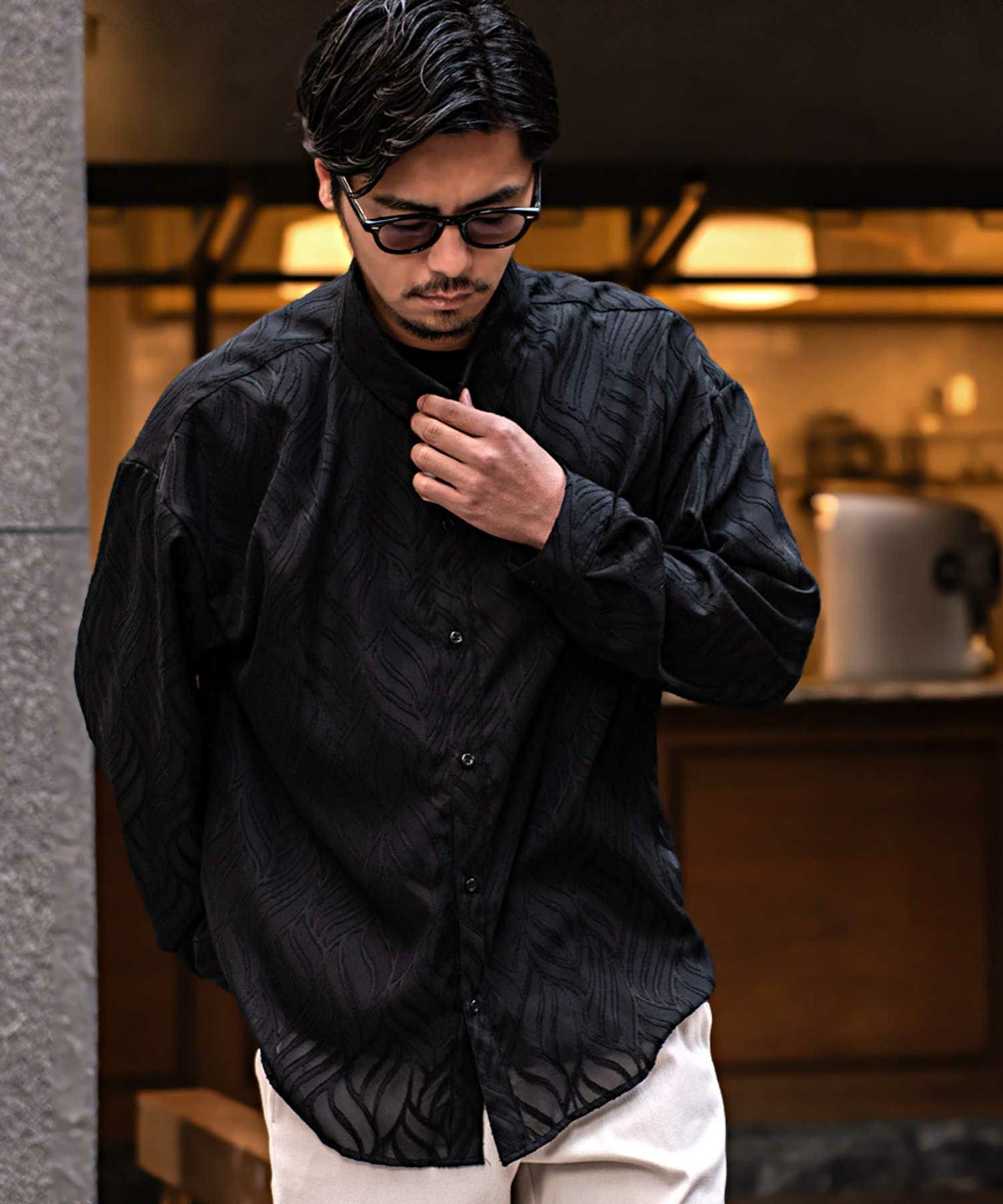 Bitter select(ビターセレクト)長袖シアーシャツ リーフ/全2色