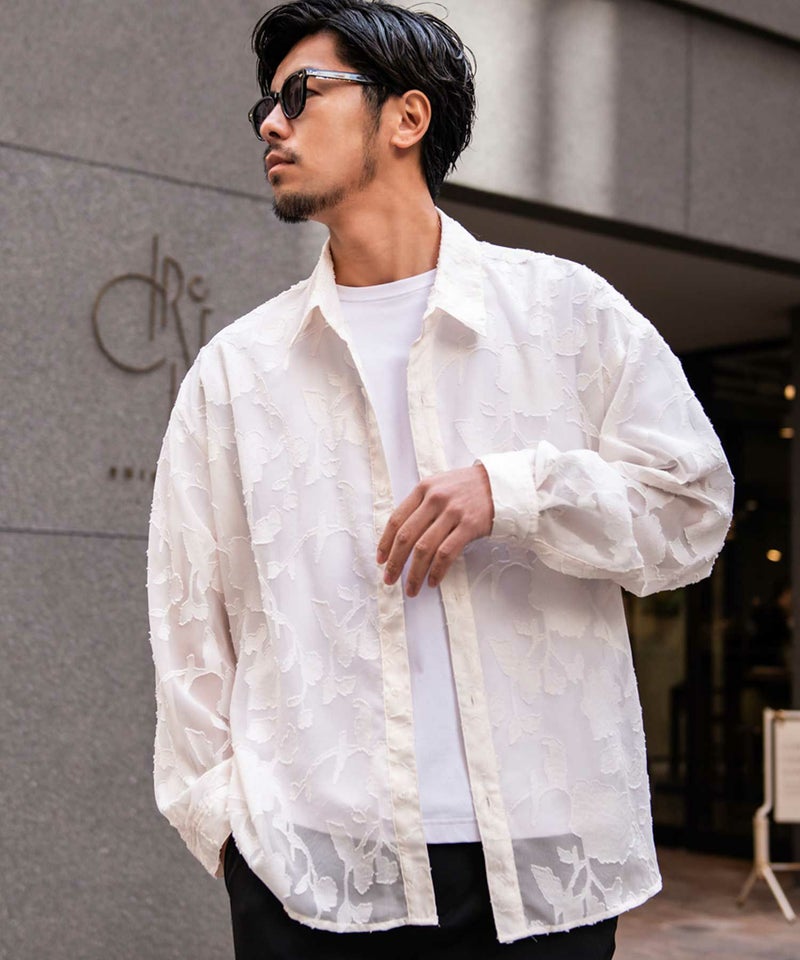 Bitter select(ビターセレクト)長袖シアーシャツ フラワー/全2色