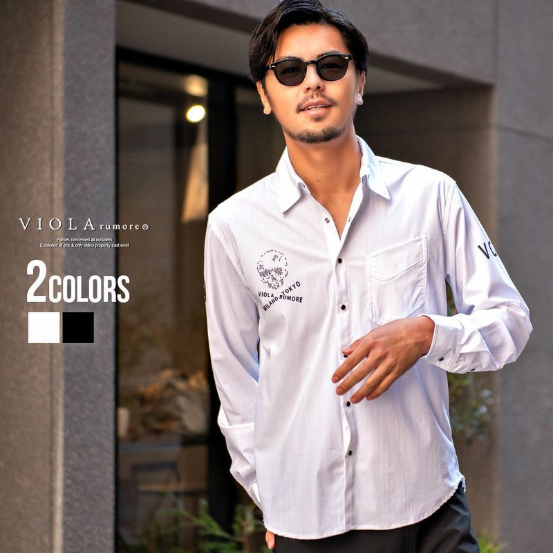 VIOLA(ヴィオラ)衿ワイヤーラインストーンスカル長袖シャツ/全2色