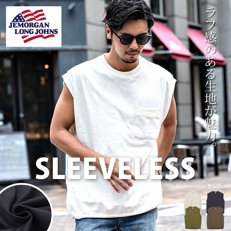 JEMORGAN LONG JOHNS(ジェーイーモーガンロングジョーンズ)20/2OE天竺カットオフリブノースリーブ/全4色