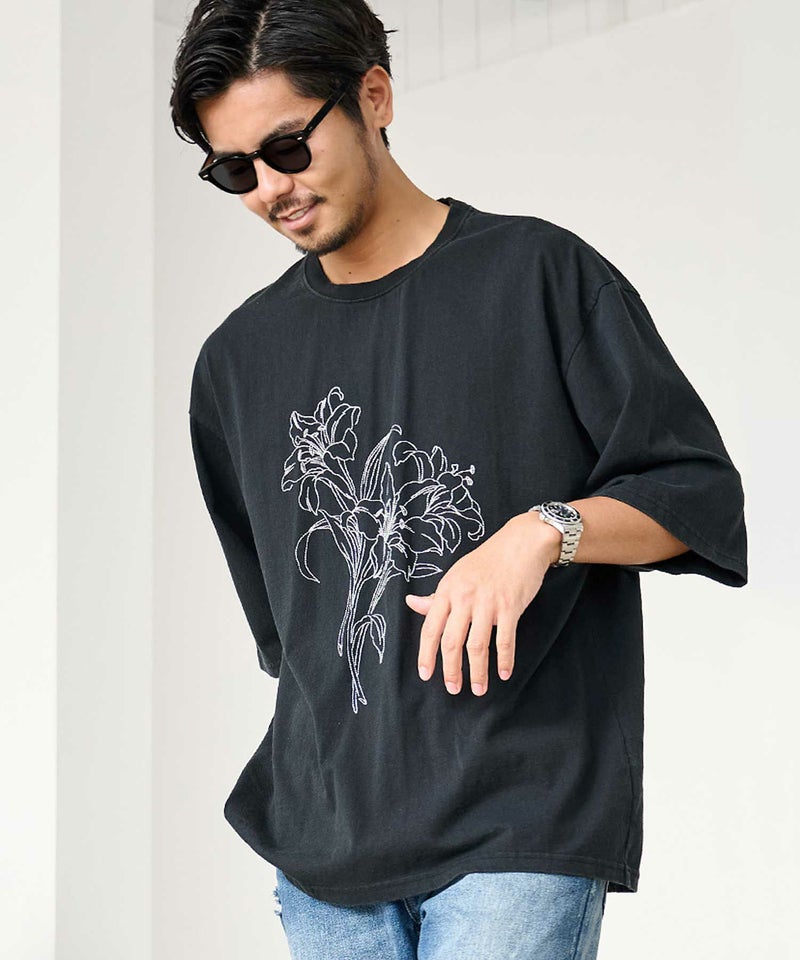 Bitter select(ビターセレクト)花刺プリントクルー半袖Tシャツ/全2色