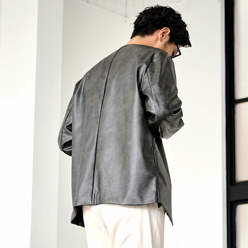 ブルゾン メンズ CavariA(キャバリア)PUレザーノーカラーJKT/全3色
